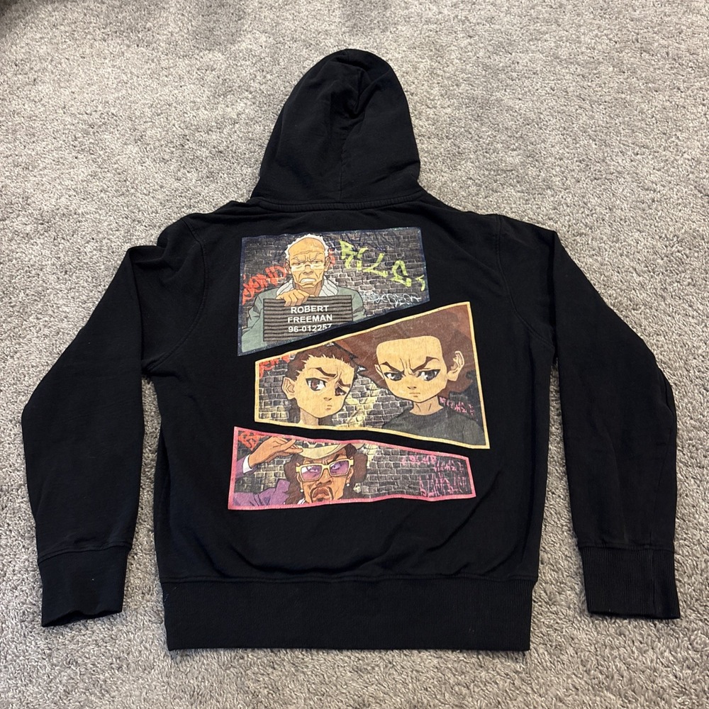 The Boondocks Hoodie Unisex XL Black Graphic Pullover Huey Riley Granddad Comic